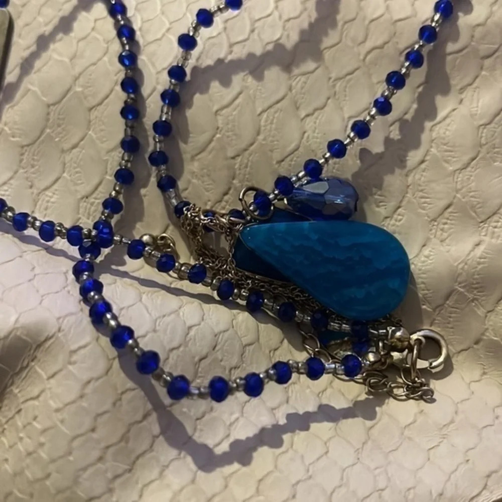Spring Street Long Blue Beaded Necklace - Picture 2 of 14
